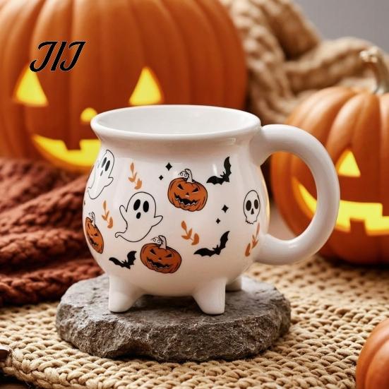 Décoration de Table Mystérieuse Halloween Chaudron de Sorcière Tasse, Crâne Citrouille Fantôme Céramique Café Anniversaire Cadeau pour Amis Tasse, Vaisselle Effrayante