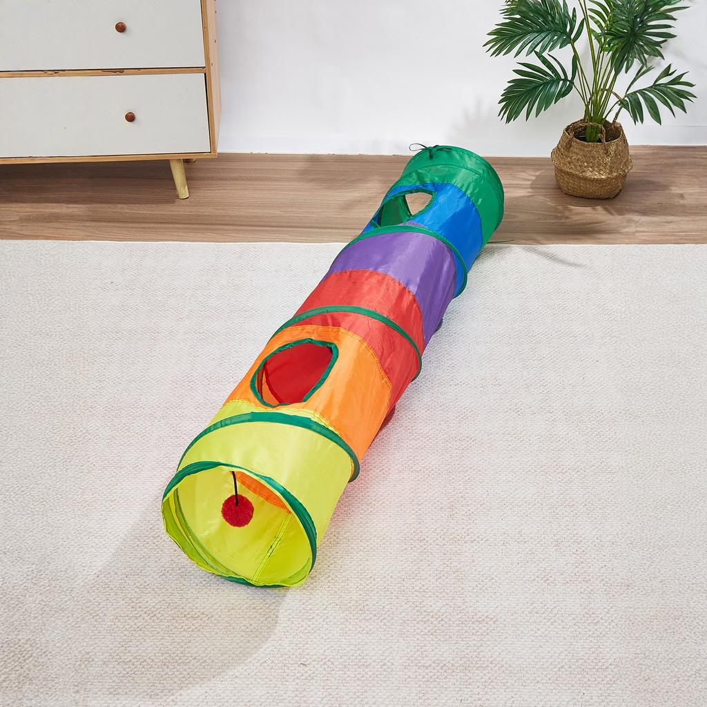 Large Cat Tunnel Interactive Play Toy with Hanging Ball and Multiple Entry Holes Foldable Cat Tunnel for Small Cats and Kittens Indoor Activity