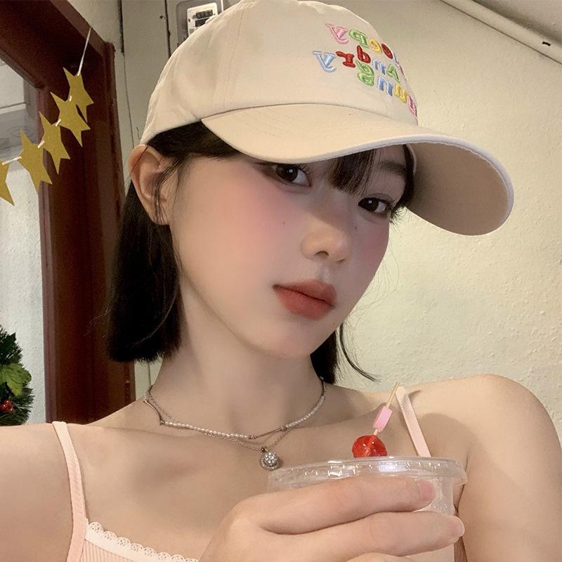 New Color Letter Embroidered Baseball Cap Female Korean Version Versatile Wide Brim Cap Big Head Circumference Showing Face Small Hat