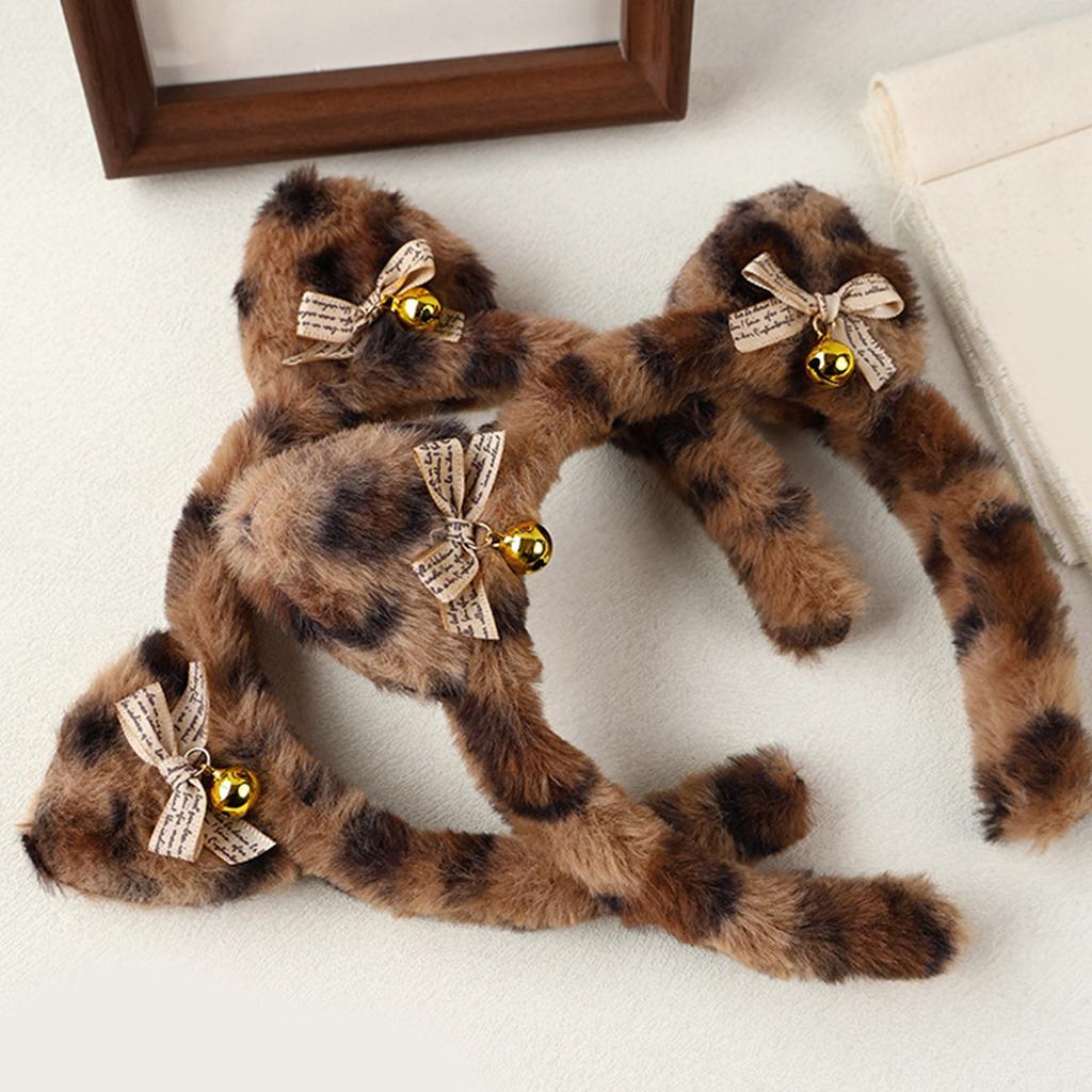 Leopard Print Cat Ear Headband Cute Plush Hair Accessory for Women and Girls Headpieces for Parties and Daily Wear