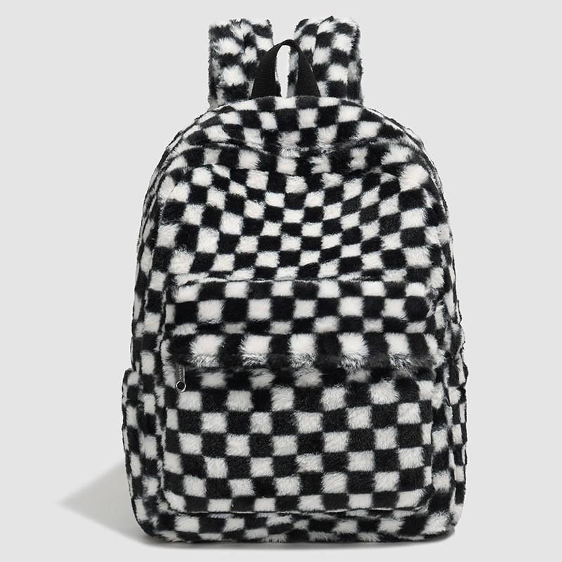 Urban Minimalist Plush Backpack For Women With Fabric And Leopard Print For Casual Travel