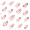 24pcs Pink Cat Eye Fake Nails with Black Dot Printed False Nails Full Cover Wearable Sweet Korean Almond Press On Nails Tips