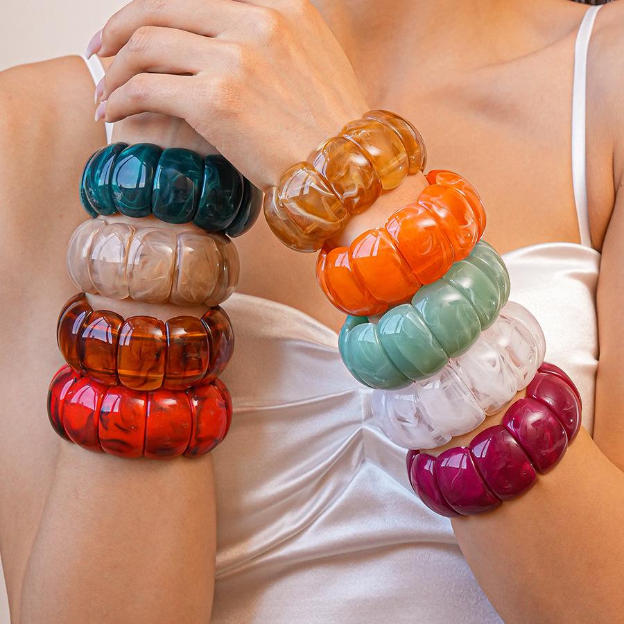 High-End European & Asian Gradient Acrylic Patchwork Bangle - Retro Exaggerated Style Wristband for Women