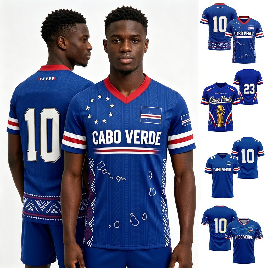 Unisex Sports Jersey Cabo Verde Football Supporter Shirt V Neck Short Sleeve Athletic Top for Fans and Players