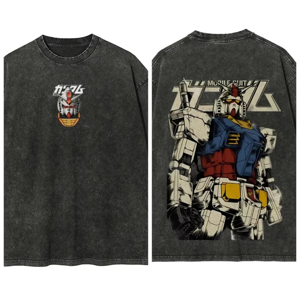 

Gundam Anime Printed Tshirt Mens and Womens Washed Tshirt High Quality Vintage Cotton Tshirt Harajuku YK Tops M
