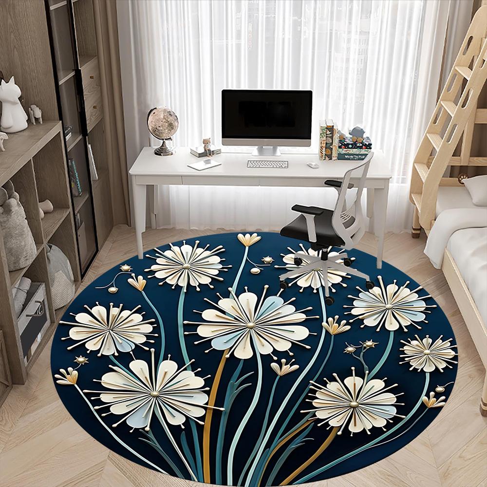 1PC Floral Design Office Round Area Rug, Mat Suitable For Office, Under Office Chairs Bedroom Living Room Home Decor, Room Deco