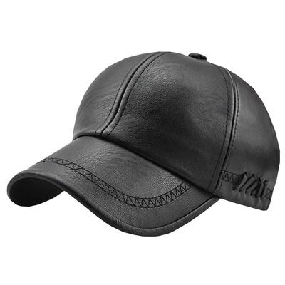 WHITE FANG Leather Plain Synthetic CA470 Cap, Leather, Leather, Casual, Stylish, Men's (Black)