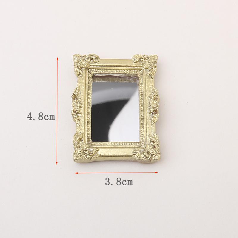 Miniature Dollhouse Classical Carved Gold & Silver Mirror Decoration Model