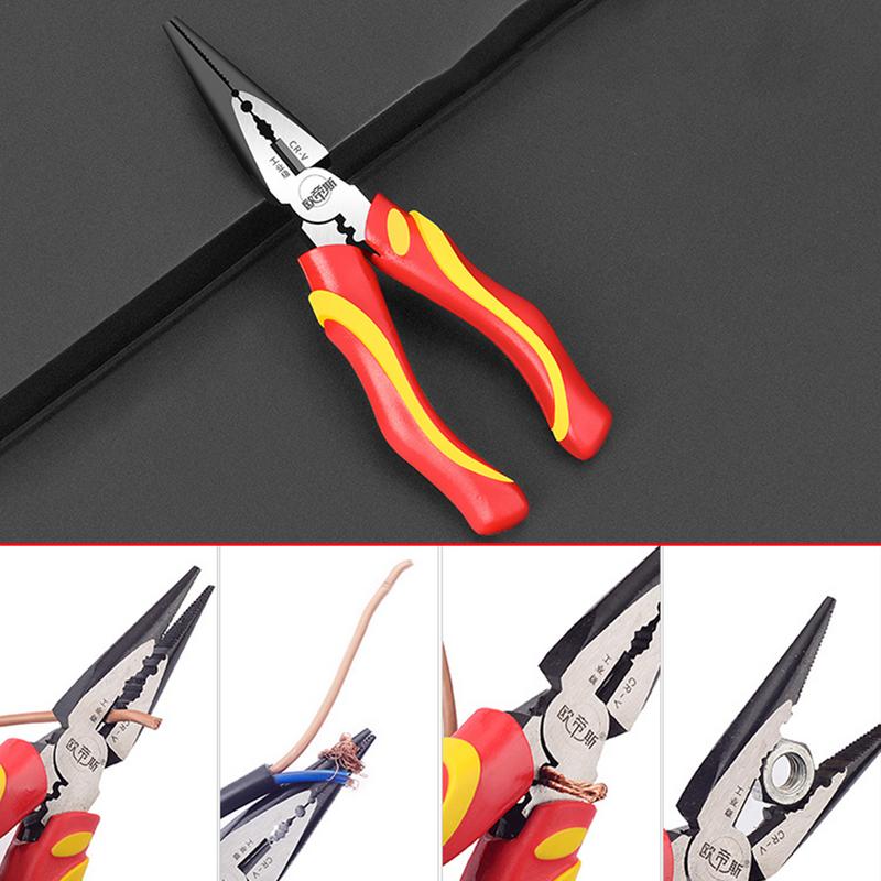 Multifunctional Steel Pliers 6/8 Inches Needle Nose Long Nose Pliers Wire Cutter Clamping Stripping Manual Tools For Electrician
