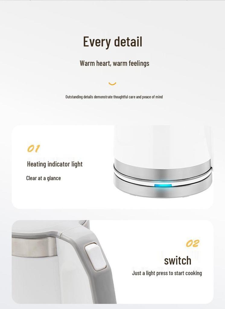 Kuangjia Double-Layer Electric Kettle with Anti-Scald Design, Large Capacity, Auto Power-Off, 110V/220V