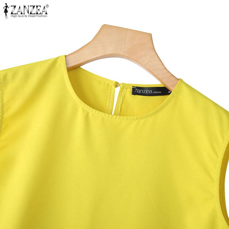 ZANZEA Damen Sommer Casual Rundhals Lose Ärmellose Tank Tops