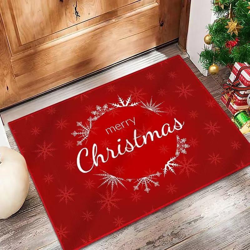 Christmas Themed Door Mat With Festive Patterns Like Christmas Trees Balls Snowflakes Non Slip Welcome Entrance Rug