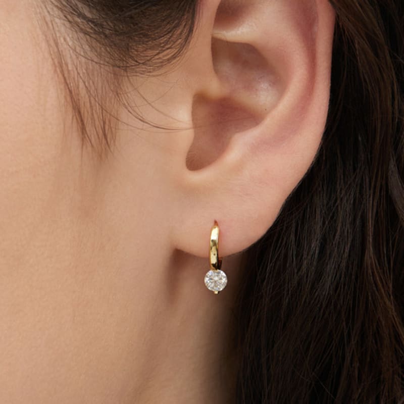 hyeres-lor Essence Silver (Y) Moissanite Petite One-Touch Earrings HL4E54406Y9XXX