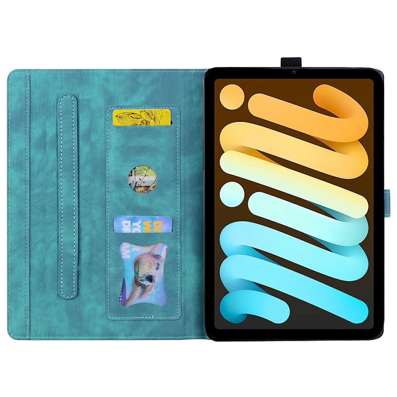 

Для iPad mini (2024)/міні (2021 рік) Чохол-книжка Шкіряний Чохол для Телефону з Тисненням Квітки Сакури та Кота Green