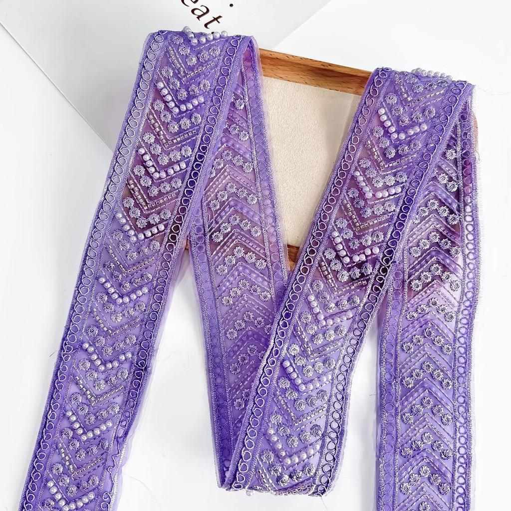 5.5Cm Multi-Color Handmade Beads Bone Rope Barcode Clothing Cuffs Skirt Webbing Ethnic Style Decorative Lace Accessories