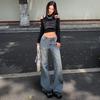 American retro low-rise slightly pulled jeans women's autumn and winter new Spice Girls do not stick to the legs straight and thin bell pants