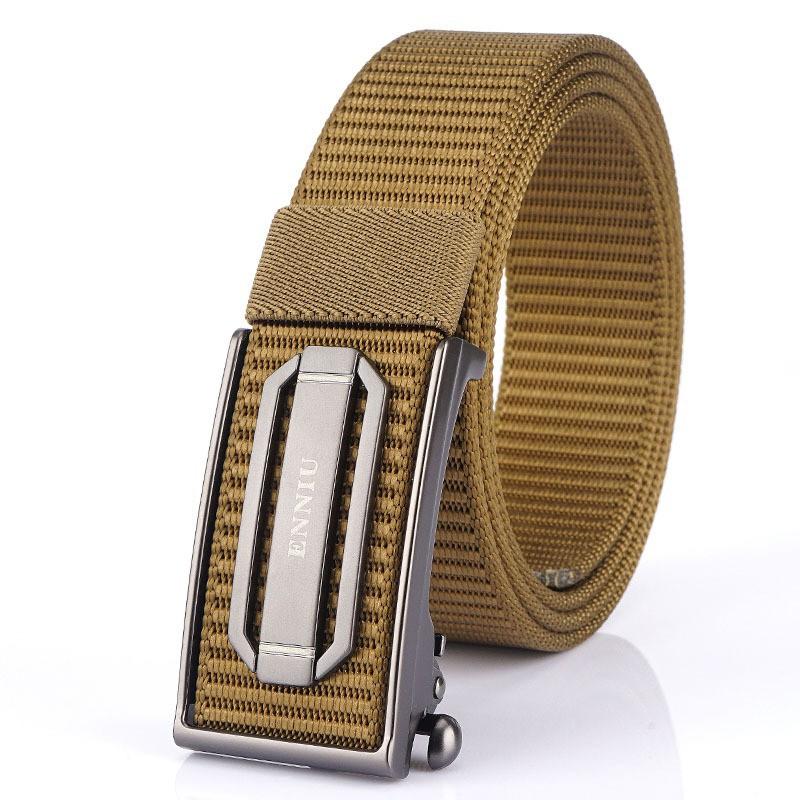 

3.5CM Leather Belt Men s Automatic Buckle Canvas Korean Style Fashionable All-matching Simple Nylon Knitted 120cm