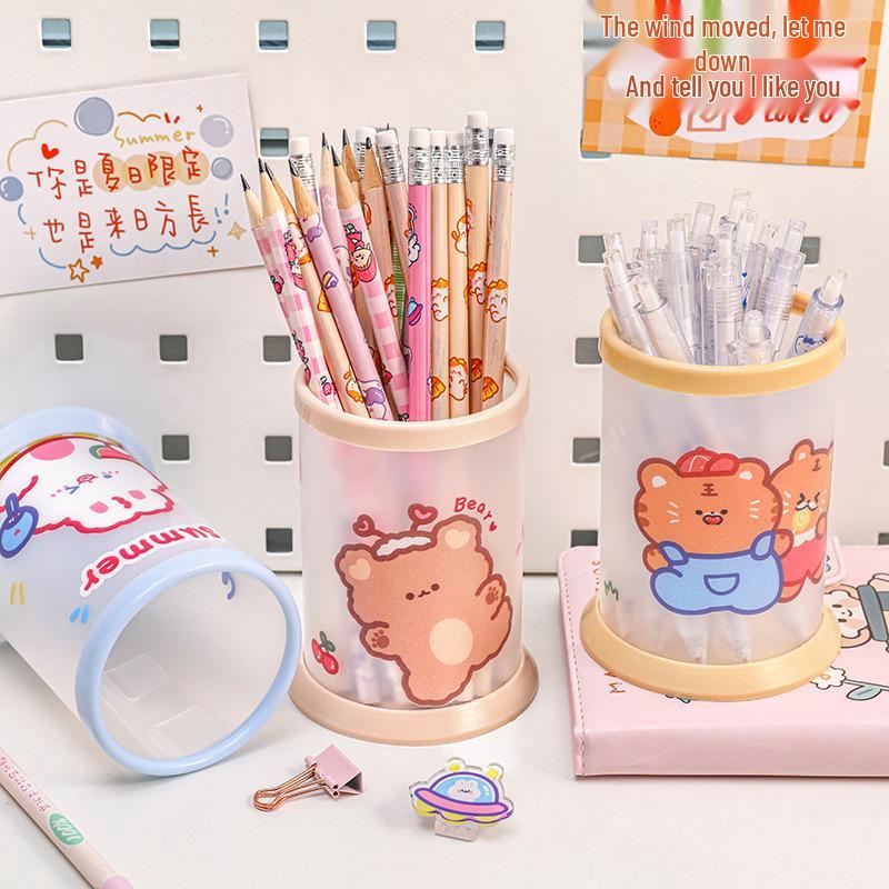 Creative Foldable Cartoon Pen Holder - Round Plastic Desktop Storage for Office & Study