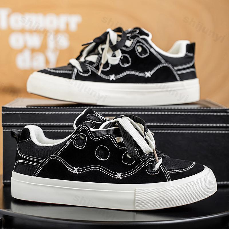 

Fashion 2025 Autumn New Niche Designed Plaid Low Top Casual Shoes for Men Fashion Trend Comfortable Versatile Non Slip Lace Up Sneakers 39 чёрный