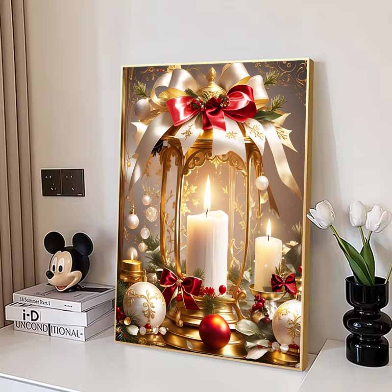 Christmas Atmosphere Candle Diamond Painting Set, 5D Gem Crystal Cross Stitch Painting Decoration Wall Mural