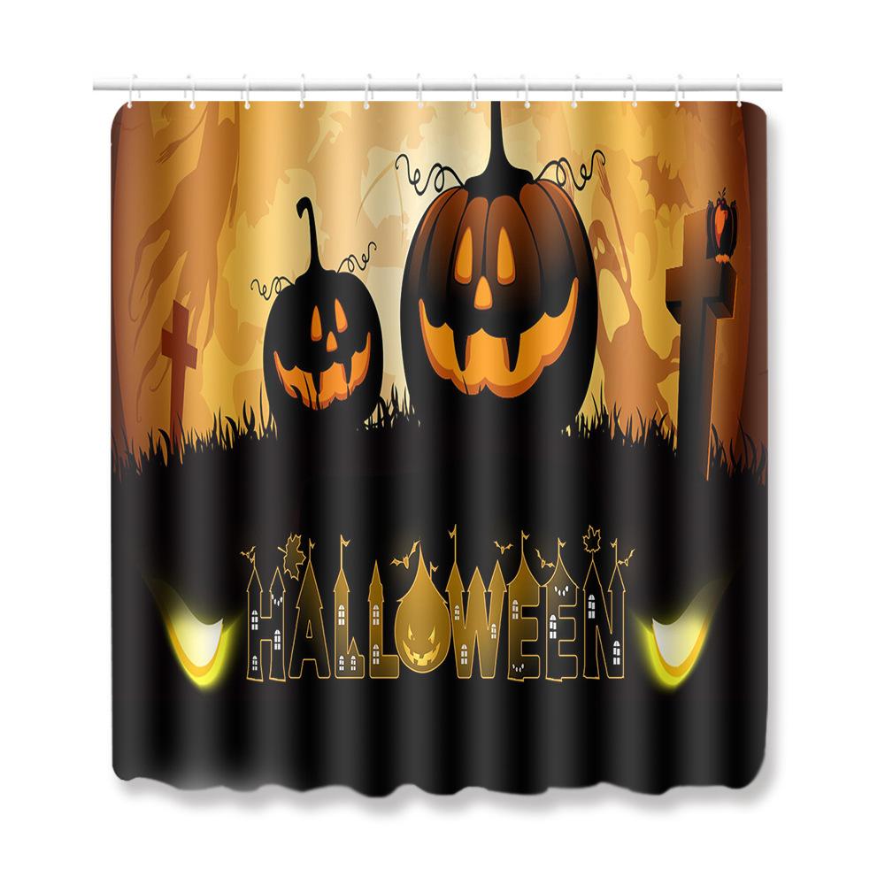 Halloween Shower Curtain Floor Mat Combination Four-Piece Set Bathroom Toilet Carpet Shower Room Foot Door Mat