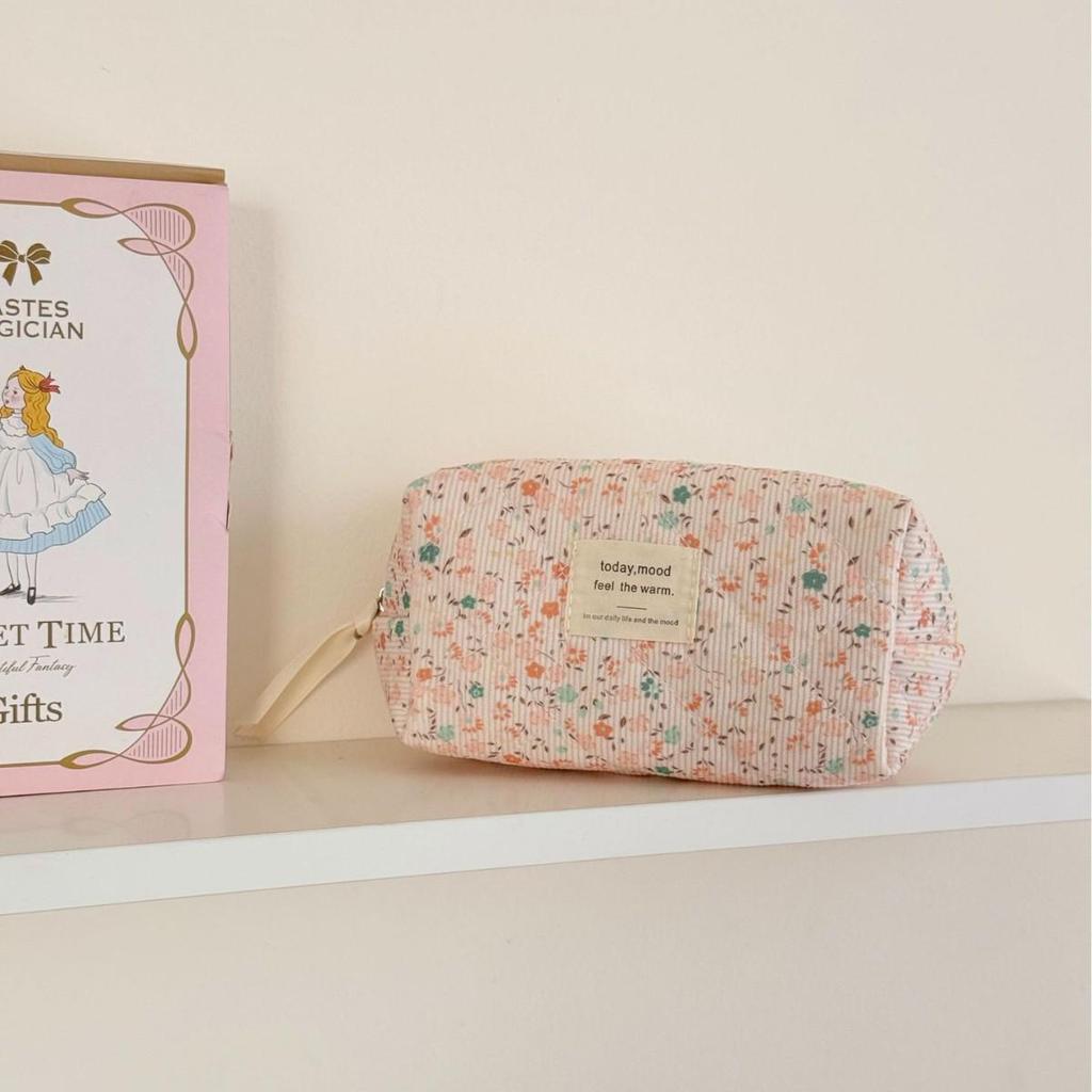 Spring Floral Corduroy Makeup Bag - Versatile Travel Storage