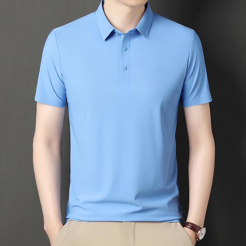 

2026 Men s Summer Seamless Short-Sleeve Polo Ice Silk Stretch Shirt 4XL