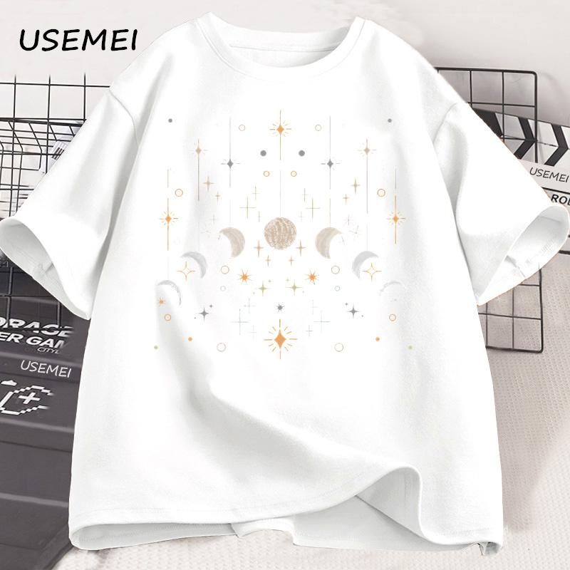 Moon T-Shirts Moon Phase Astrology Astronomy Tee Shirt Men Women Graphic T Shirts Summer Loose Short Sleeve Tops Tees Streetwear
