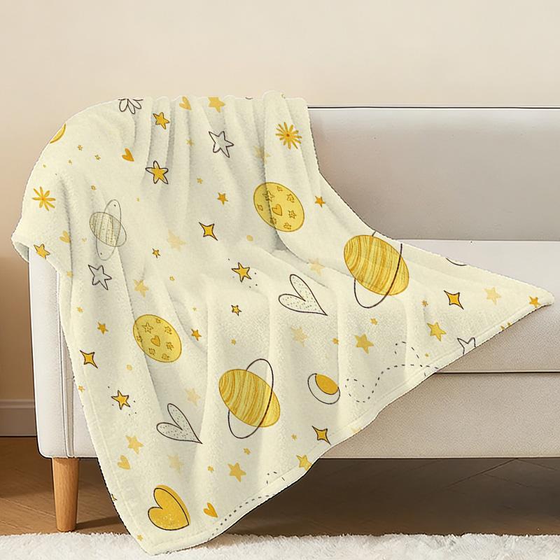 Cartoon Planet Flannel Fleece Blanket Super Soft, Warm, No Shedding, Perfect for Single Use, Home, Sofa, Bedroom, Halloween & Christmas