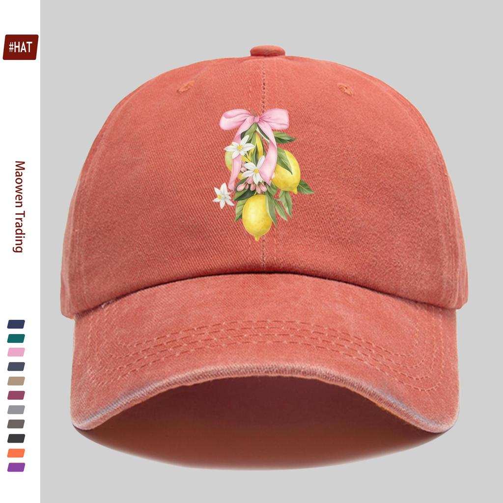 Pc Lemon Print Trucker Cap with Pink Bow Adjustable Snapback Baseball Hat Suitable for Spring Summer Lightweight Sun Hat for