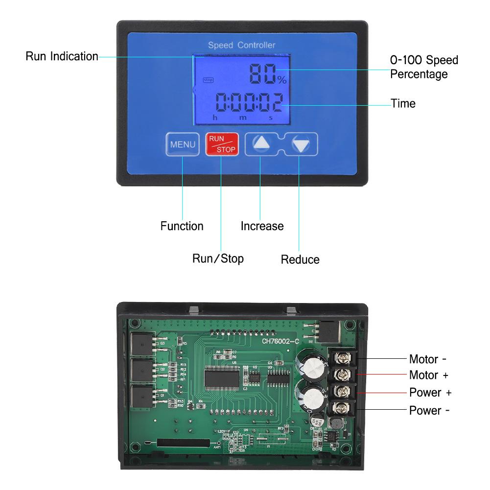 30A 6.5V-55V DC Brush Motor PWM Speed Controller Digital LCD Cycle Run/Stop Timer