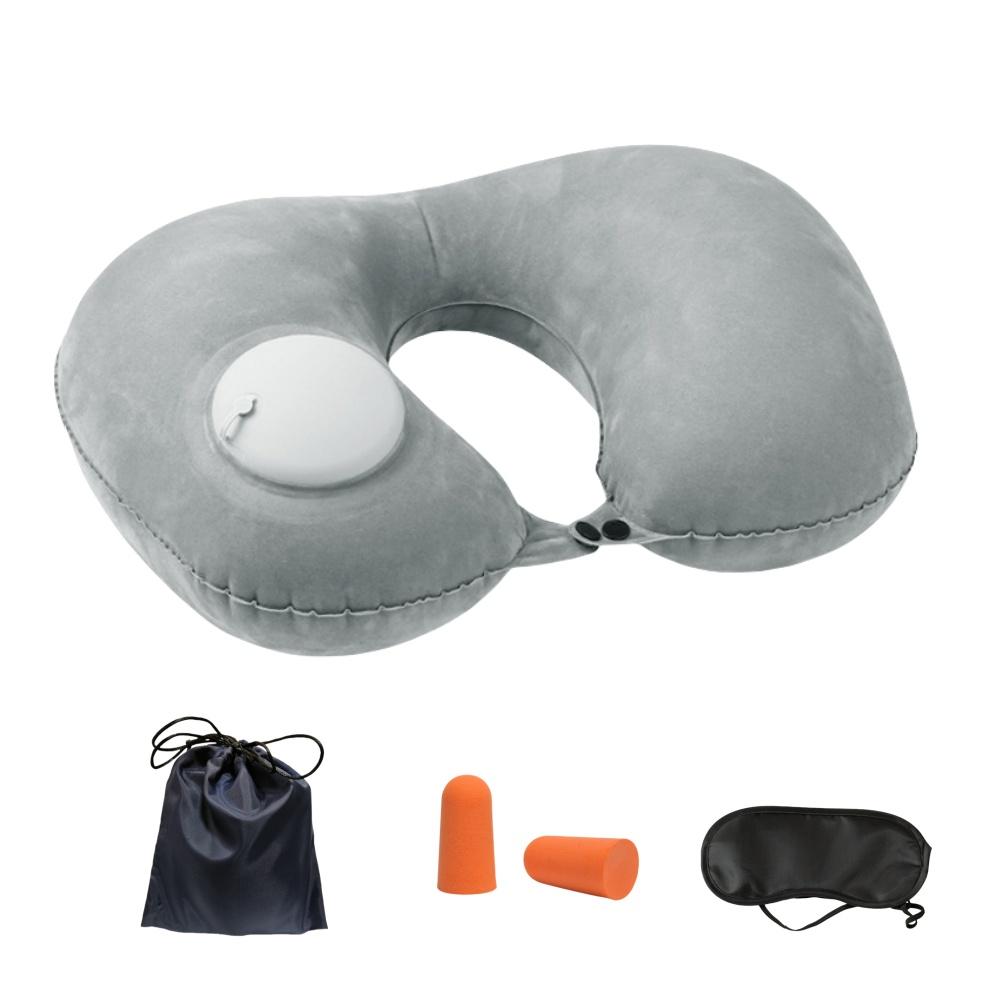 Verstellbares aufblasbares Nackenkissen, Taillenkissen, tragbares aufblasbares Kissen mit Augenmaske, Ohrstöpseln, Handtasche