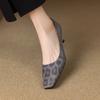 Krazing Pot Cow Skin Summer Autumn Thin Med Heels Party Shoes Women Square Toe Leopard Prints Shallow Pumps