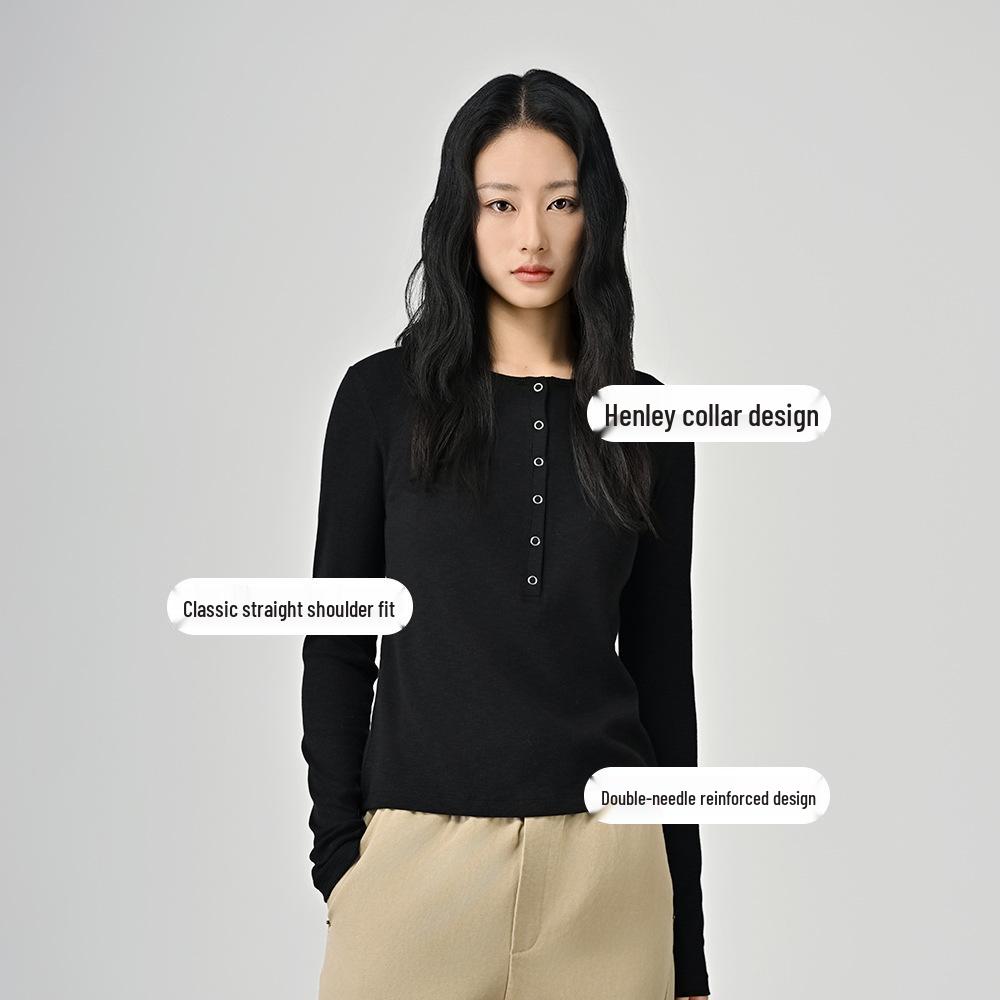 

ABOUTSEA Women s Elegant Slim Fit Long Sleeve Henley Shirt - Early Spring Fashion Top Medium