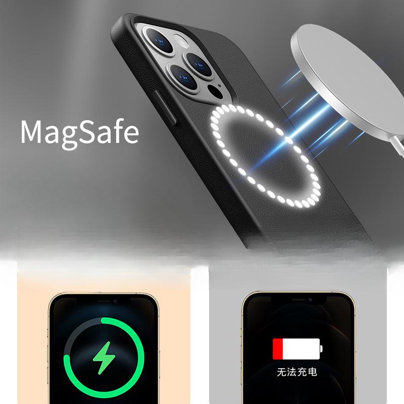 Applicable To IPhone16Pro Official Leather Mobile Phone Case Apple 15 Strong Magnetic Suction 14promax Protective Case 13