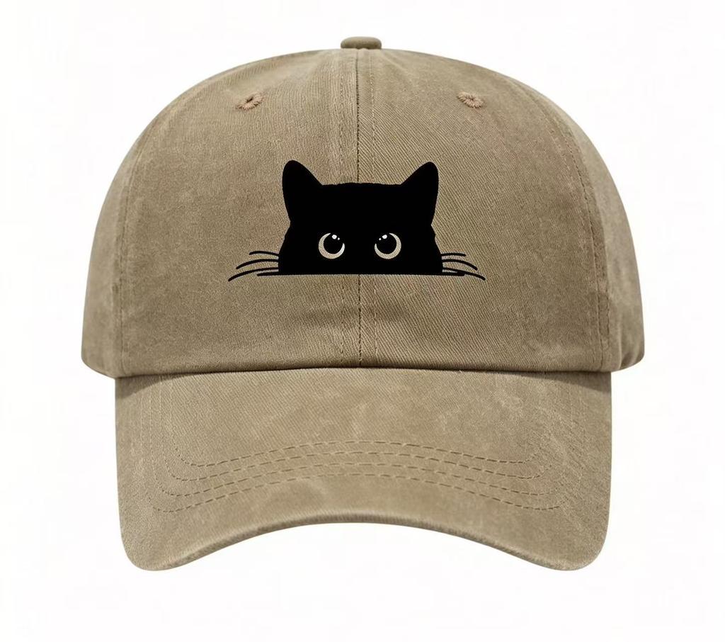 Small Black Cat Print Retro Street Feng Shui Wash Men and Women Baseball Cap Casual Outdoor Sun Hat