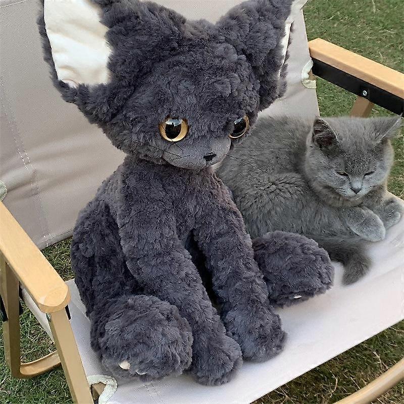 Süßes schwarzes Devon Rex Plüschtier Lebensechte Kuscheltiere Katze Flauschige weiche Puppe