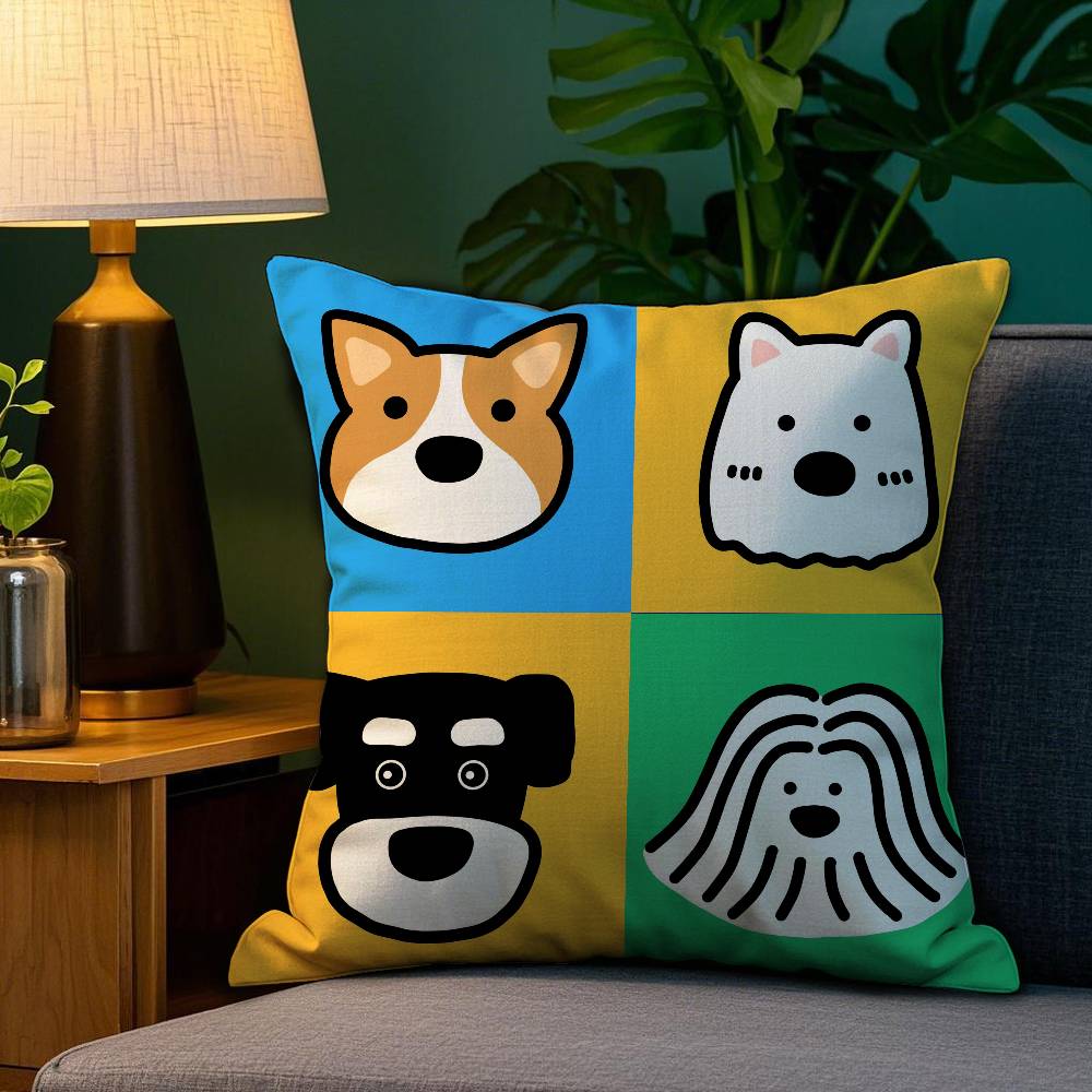 Cartoon Simple Cute Dog Pillow Case Plush Fabric Soft Double Sided Print Home Sofa High Quality Cushion Cover Throw