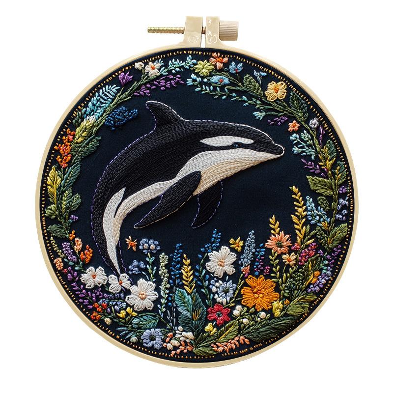 

1 шт. Набор для вышивания «Кит и цветы», сделай сам, тканевый набор для рукоделия с инструментами 20cm