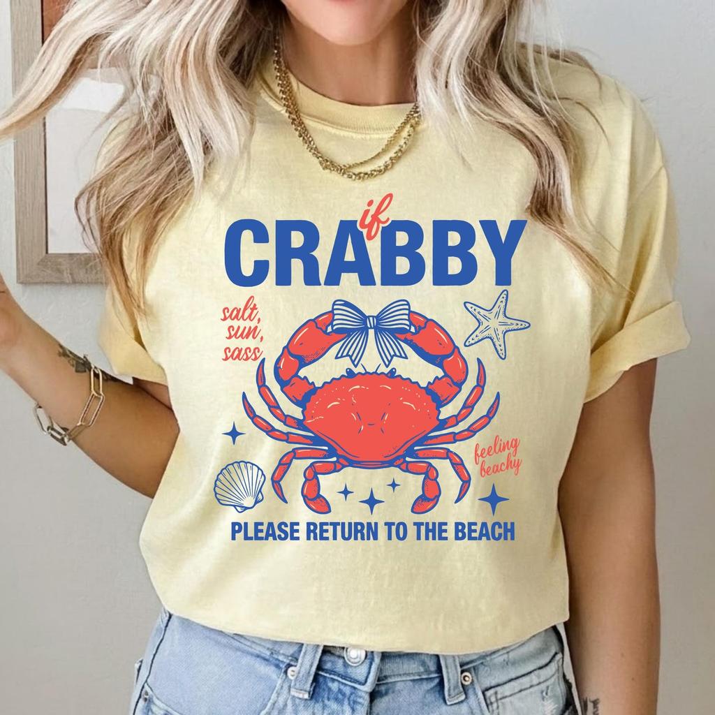 Comfort Colors® If Crabby Please Return To The Beach Shirt, Retro Coastal Shirt, Funny Beach T-Shirt, Summer Graphic Tee, Beach Lover Gift