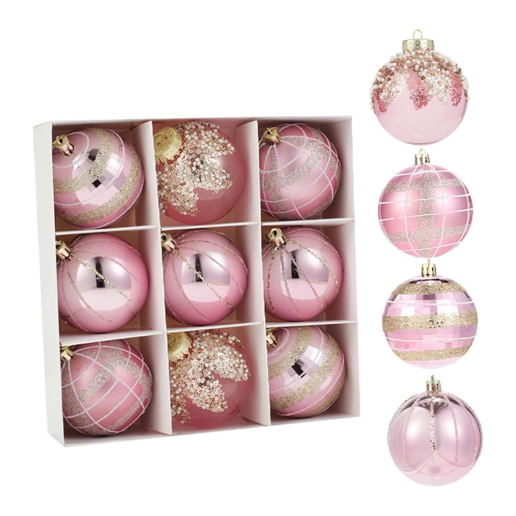 9Pcs Glitter Christmas Ball Ornaments Shatterproof 8cm Xmas Tree Hanging Decorations for Bar Pub Wedding Thanksgiving Garden