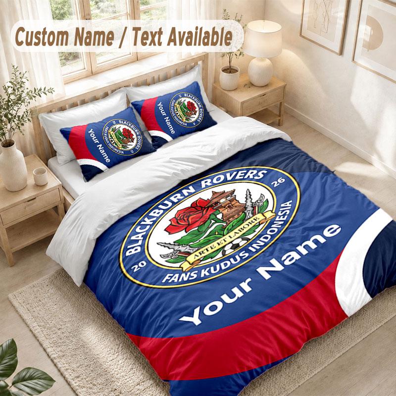 Custom Name Bedding Set 3 PiecesBlackburn Rovers Football Print Duvet Cover + 2 Pillowcases Soft Bed Decor