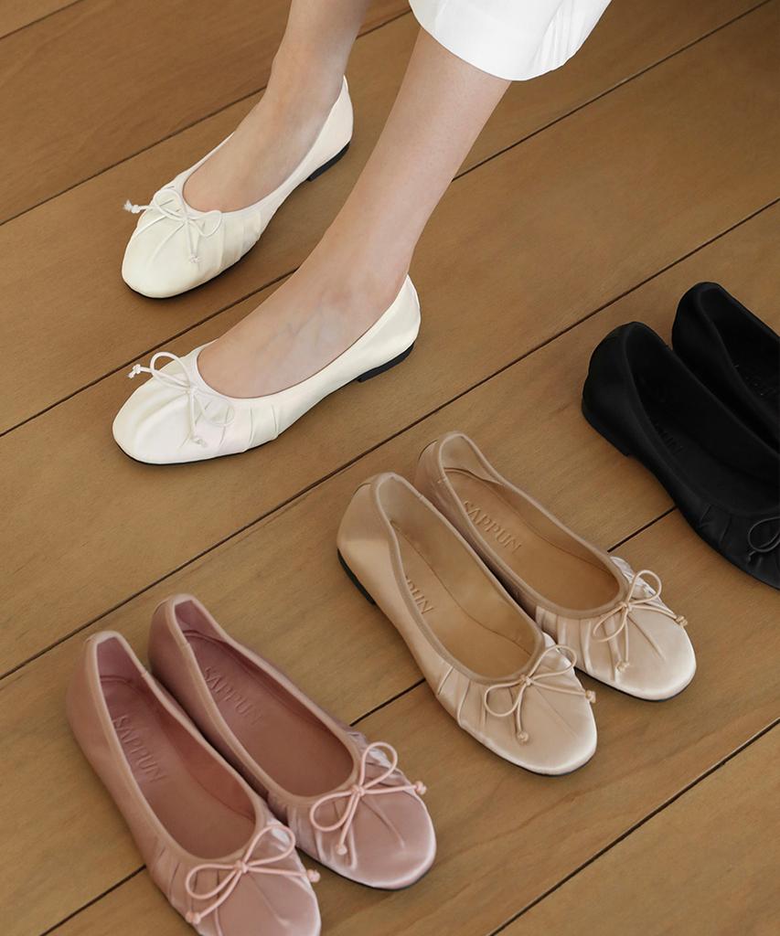 Sappun Melanie Satin Shirred Ribbon Flat Shoes (1Cm)