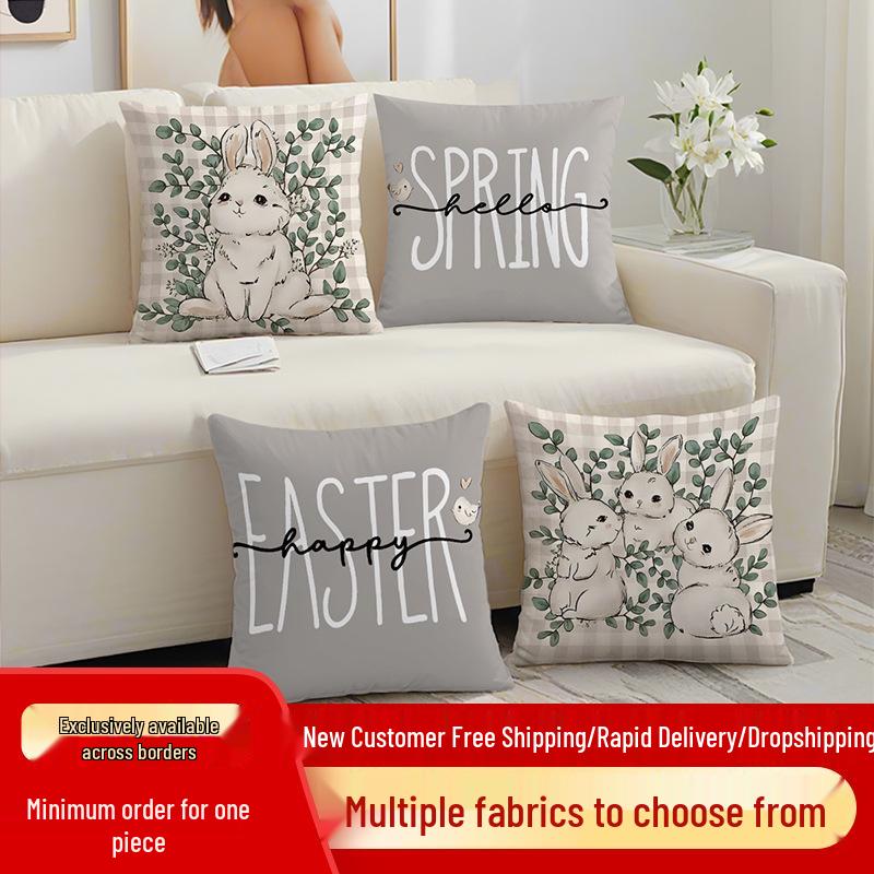 Grenzüberschreitende Osterhase Eierdruck Plüschkissenbezug - Feiertags-Sofakissenbezug