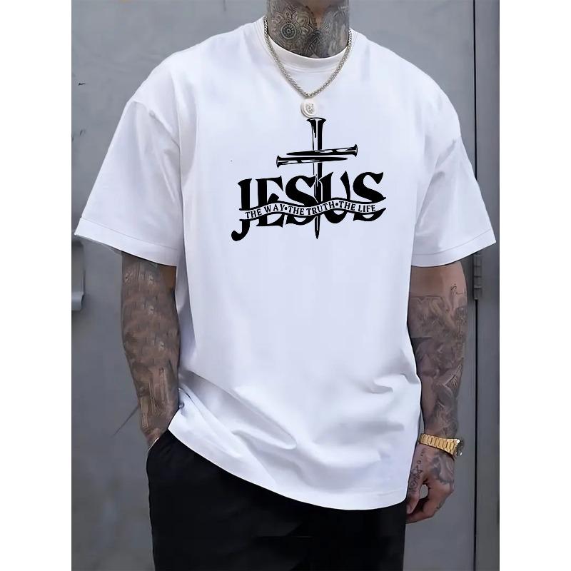 

Men S Casual Crew Neck T-Shirt, Geometric Graphic, All-Season, Slight Stretch, Regular Fit S белый