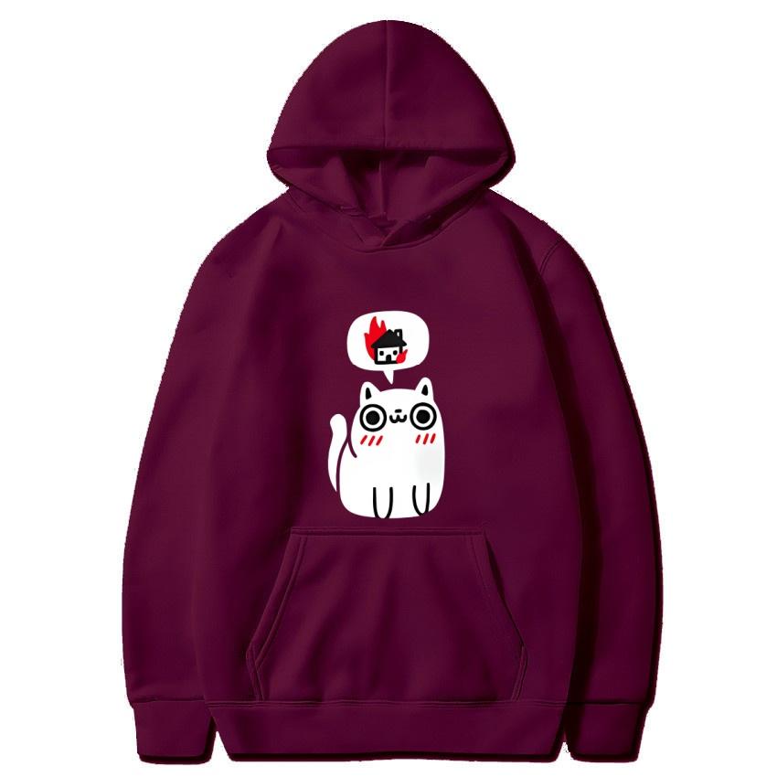 Autumn Winter Solid Color Anime Cat Classic Hoodie Men's Daily Casual Harajuku Hoodie Street Wear Warm Hoodie