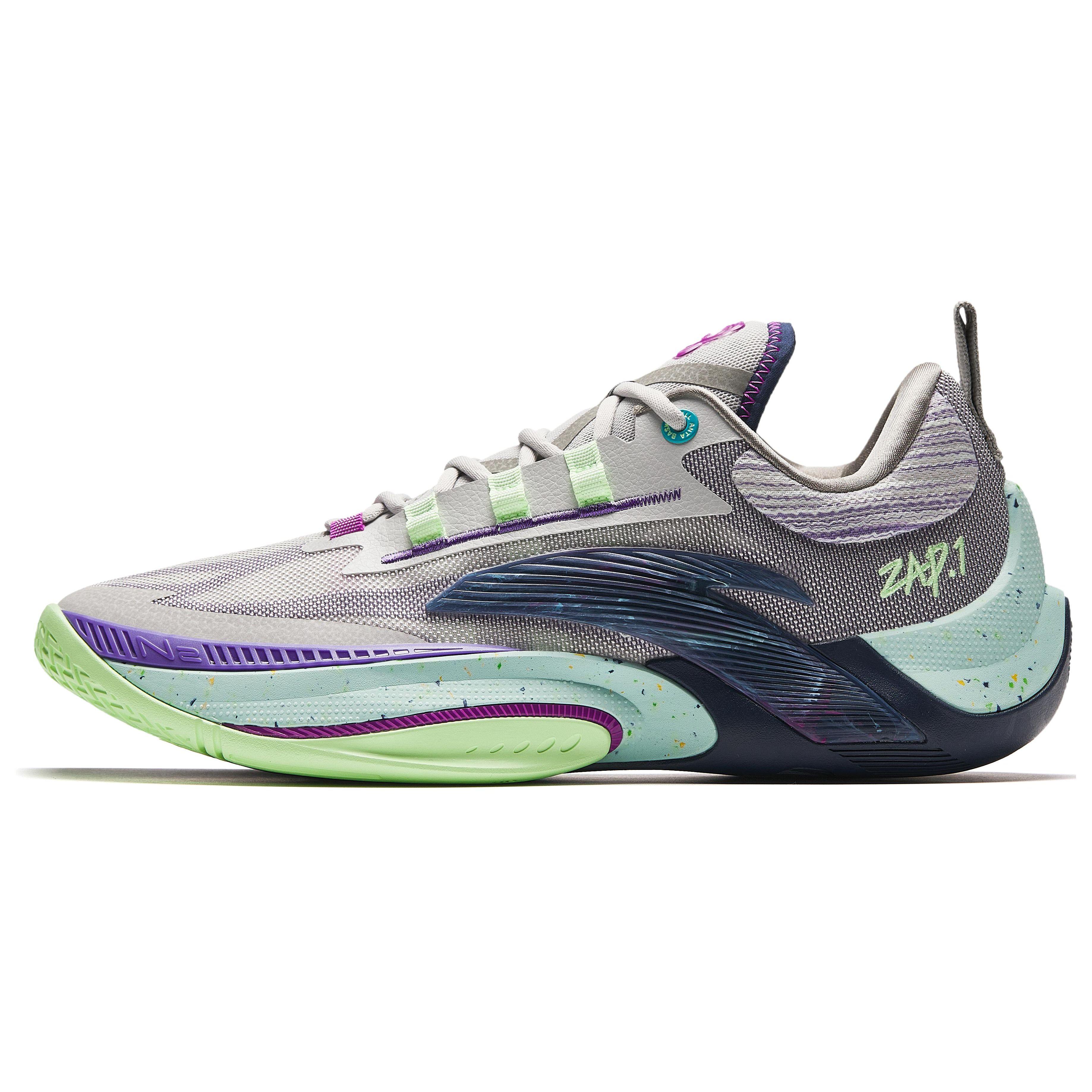 ANTA Men Professional Basketball Shoes Grey Fluorescent Green Purple 912411110Q-6 42.5