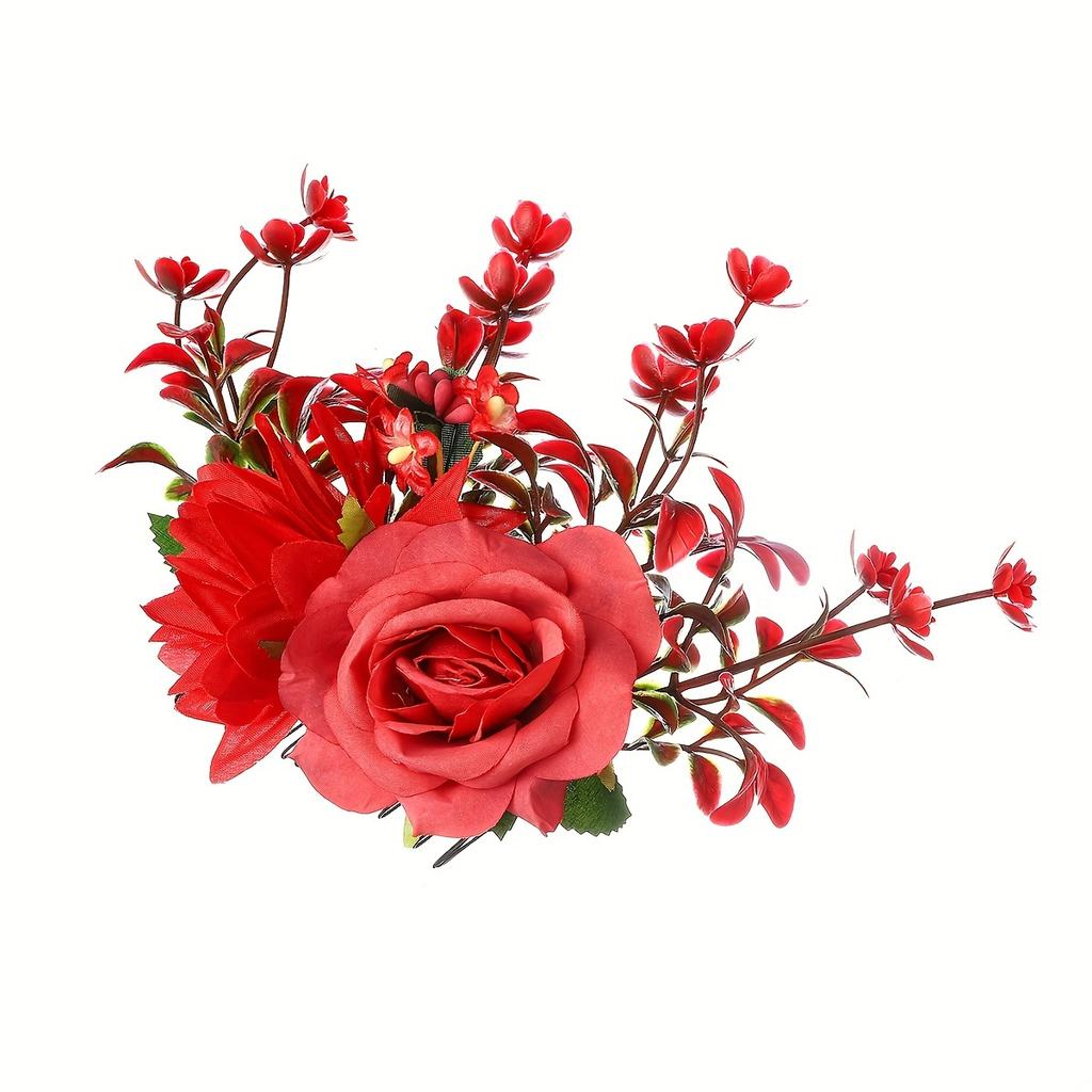 Elegant Floral Hair Comb for Women - Rustic Countryside Style, Vibrant Artificial Flowers, Scent-Free Fabric, Perfect for All Hair Types