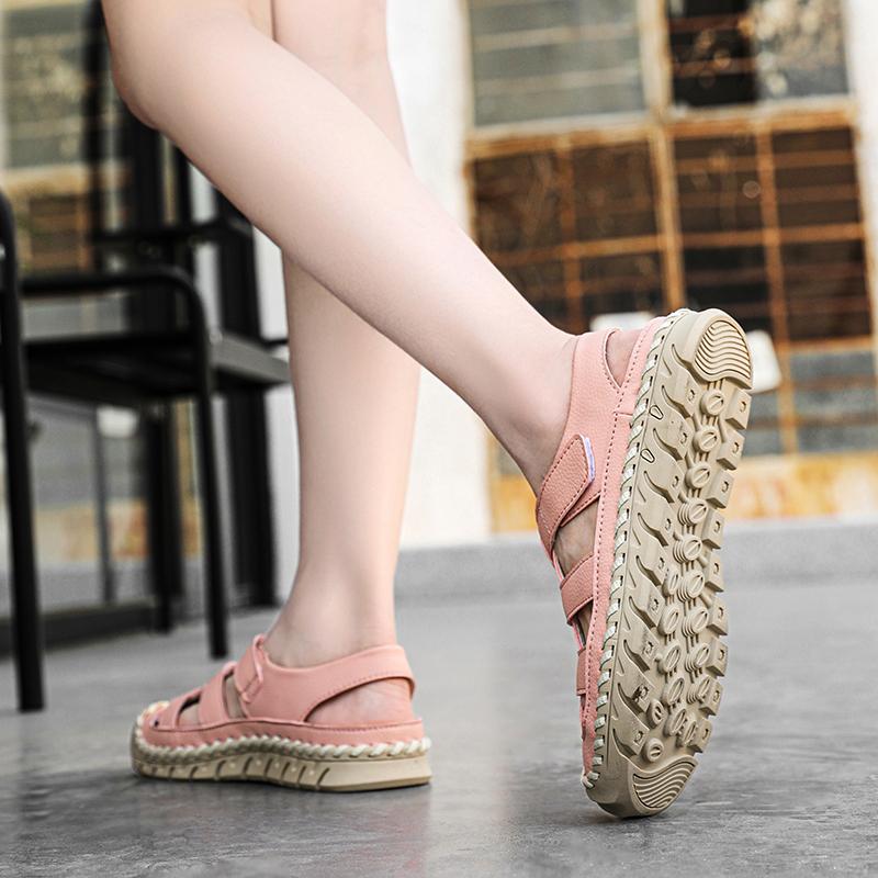 Fashion Anti-collision Toe Flats Summer Mens Sandals Leather Man Casual Shoes Comfy Roman Sneakers Outdoor Men Leather Beach Footwear