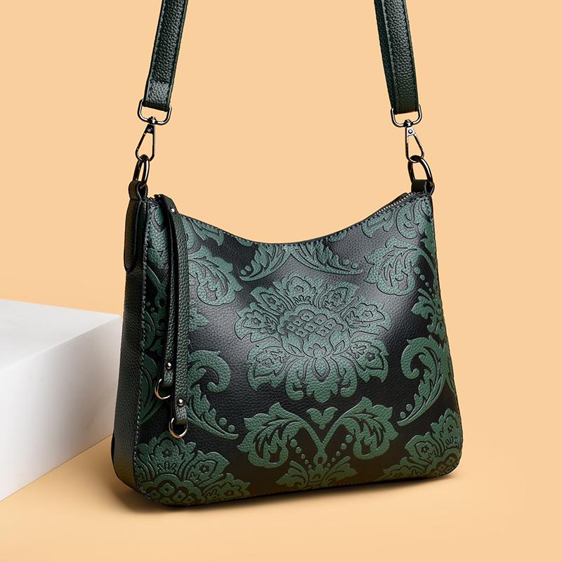 Genuine Retro Luxury Leather Crossbody Bag Women Shoulder Messenger Bags Printing Trendy Handbag Large Capacity Purse Sac A Main